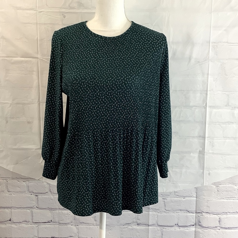 Adrianna Papell green tunic blouse Sz M career wear church wear